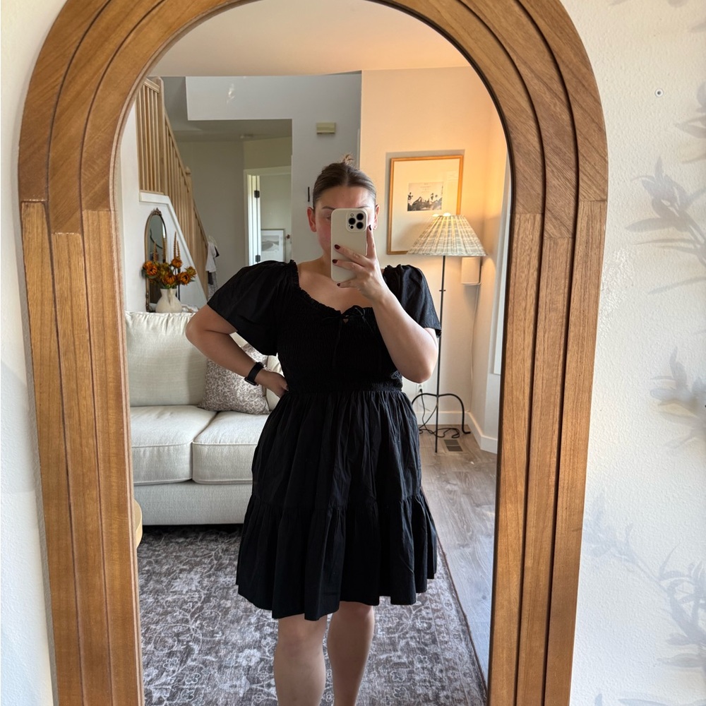 GAP Black Mini Dress with Puff Sleeves